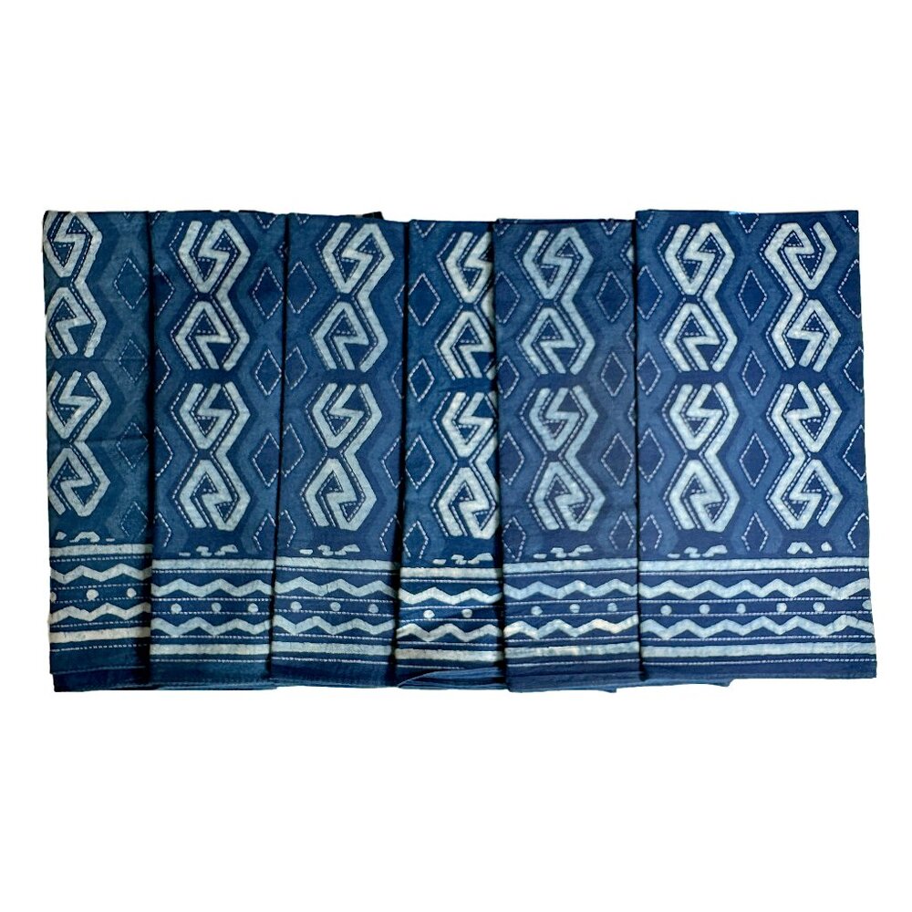 Beautiful Set of 6 Blue & White Batik Cotton Cloth Napkins 23" x 23" India